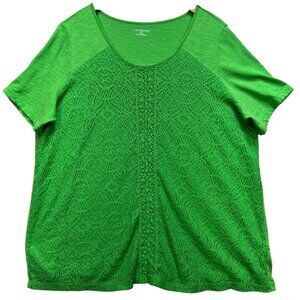 Catherines Women's Crochet Lace Blouse Stretch Size 14/16W Green Short Sleeve
